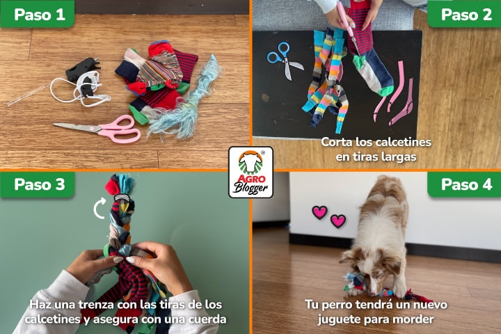 juguetes mordedores para perro con material reciclado en 4 pasos